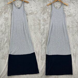 Vince Grey Navy Colorblock Knit Cotton Tank Maxi Scoop Neck Dress